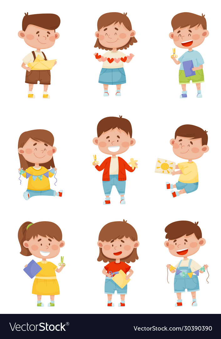 Children holding scissors and doing paper craft Vector Image