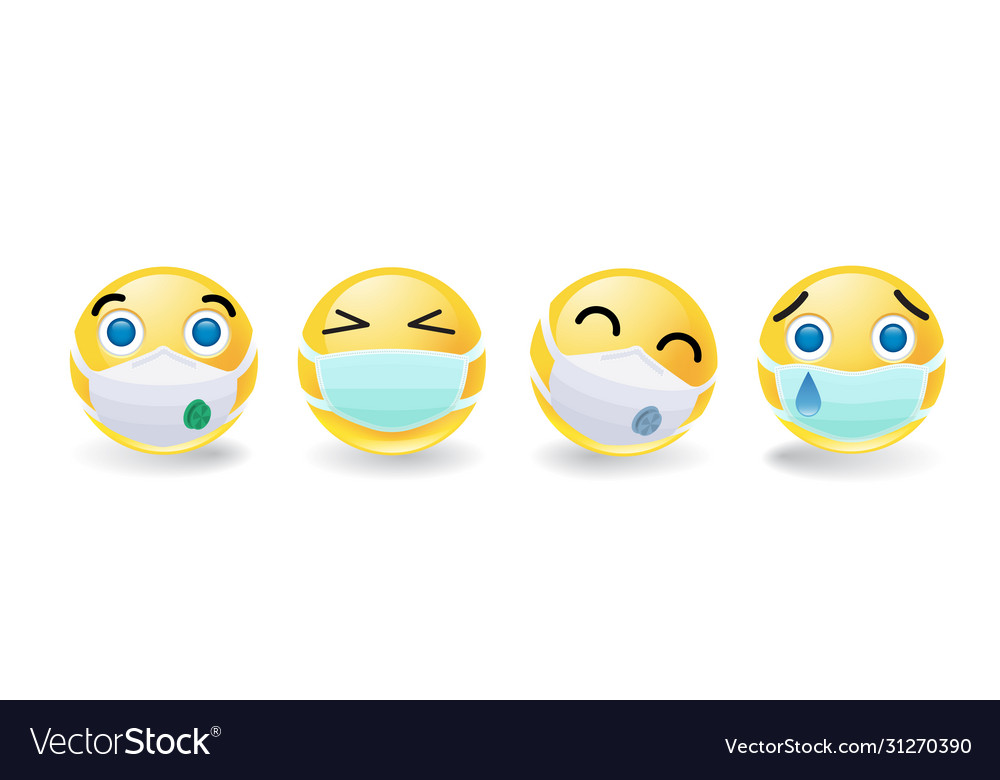 Set four smileys or emoticons in masks Royalty Free Vector