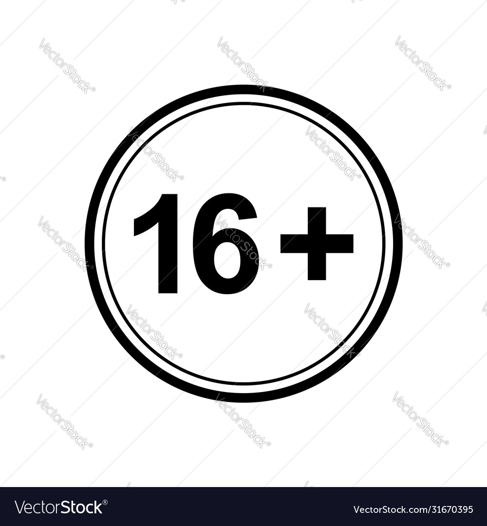 16 plus icon black sign Royalty Free Vector Image