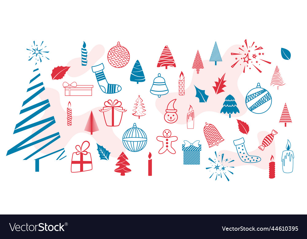 Doodle style christmas decor symbols in collection