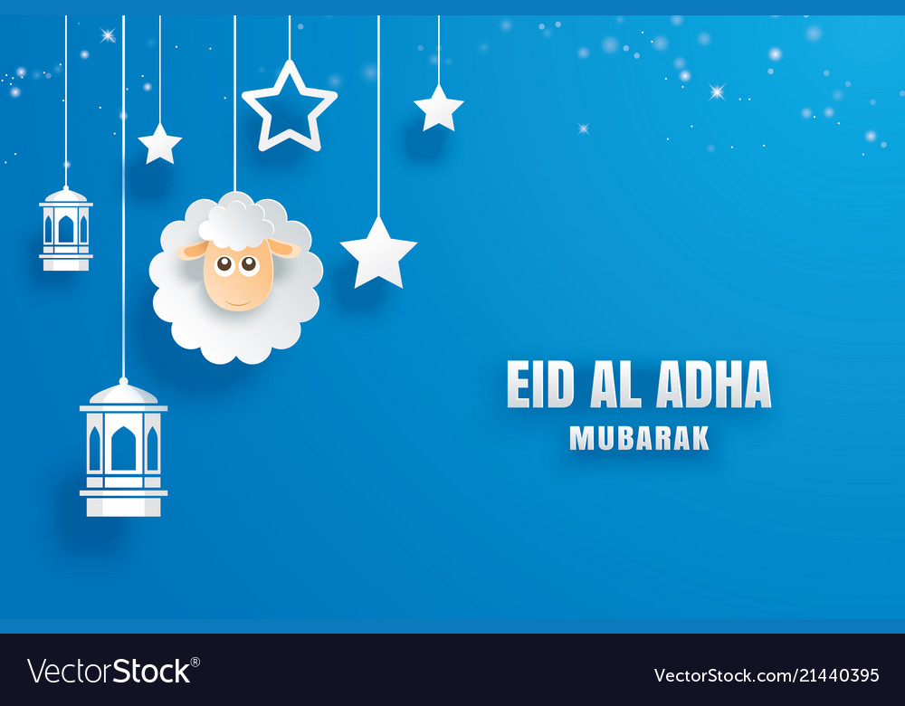 Eid al adha mubarak celebration card with paper vector image Eid al adha mubarak celebration card with paper