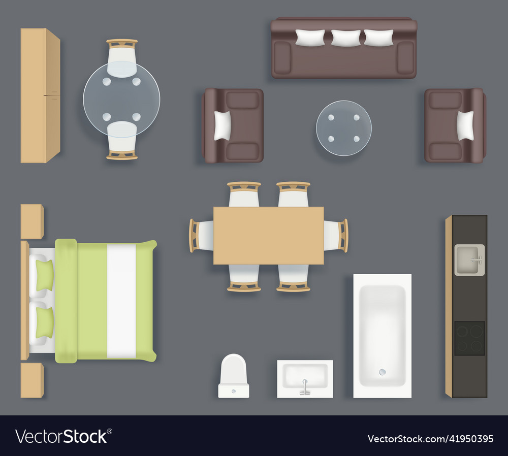 Furniture top view kitchen bathroom and living Vector Image