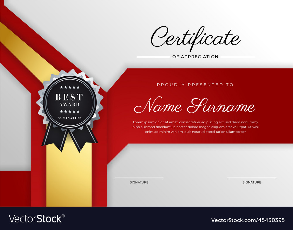 Red and gold certificate of achievement border Vector Image