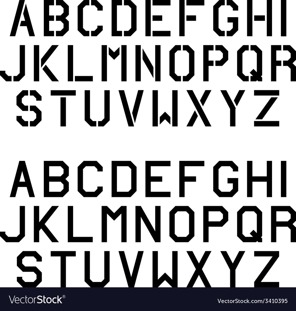 Stencil angular font alphabet letters Royalty Free Vector