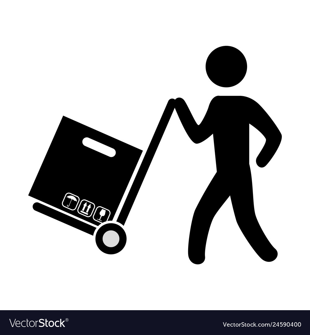 Delivery worker with cart and box Royalty Free Vector Image