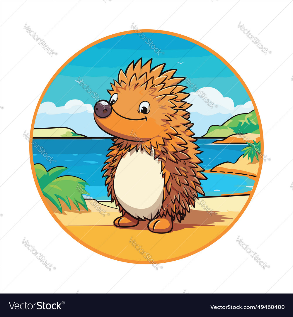 Echidna cute funny cartoon kawaii colorful Vector Image