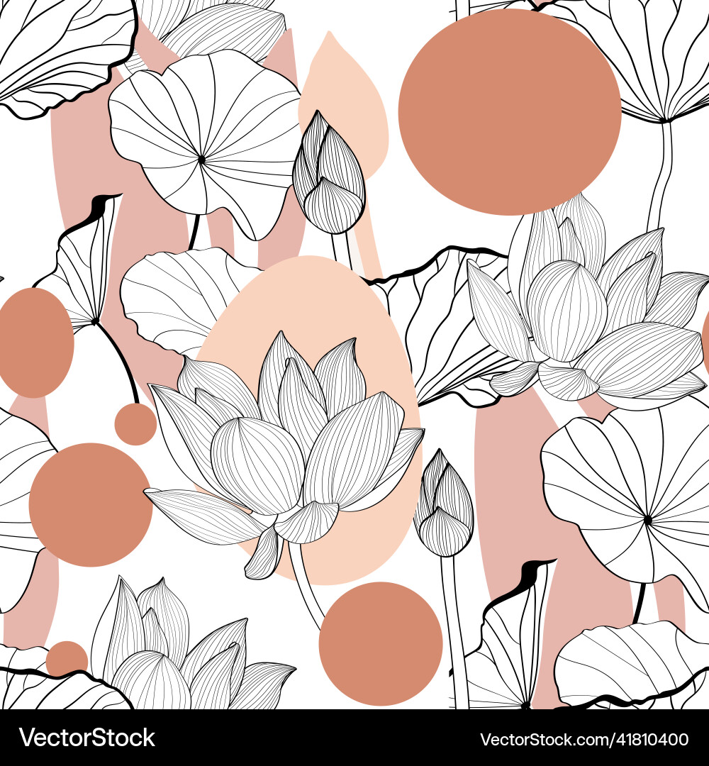 Line exotic lotus flowers pattern Royalty Free Vector Image