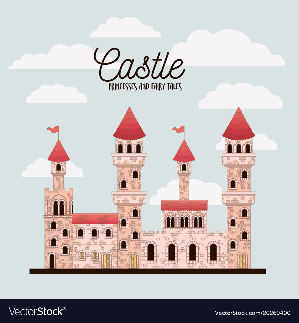 Poster of pink castle princesses and fairy tales Vector Image