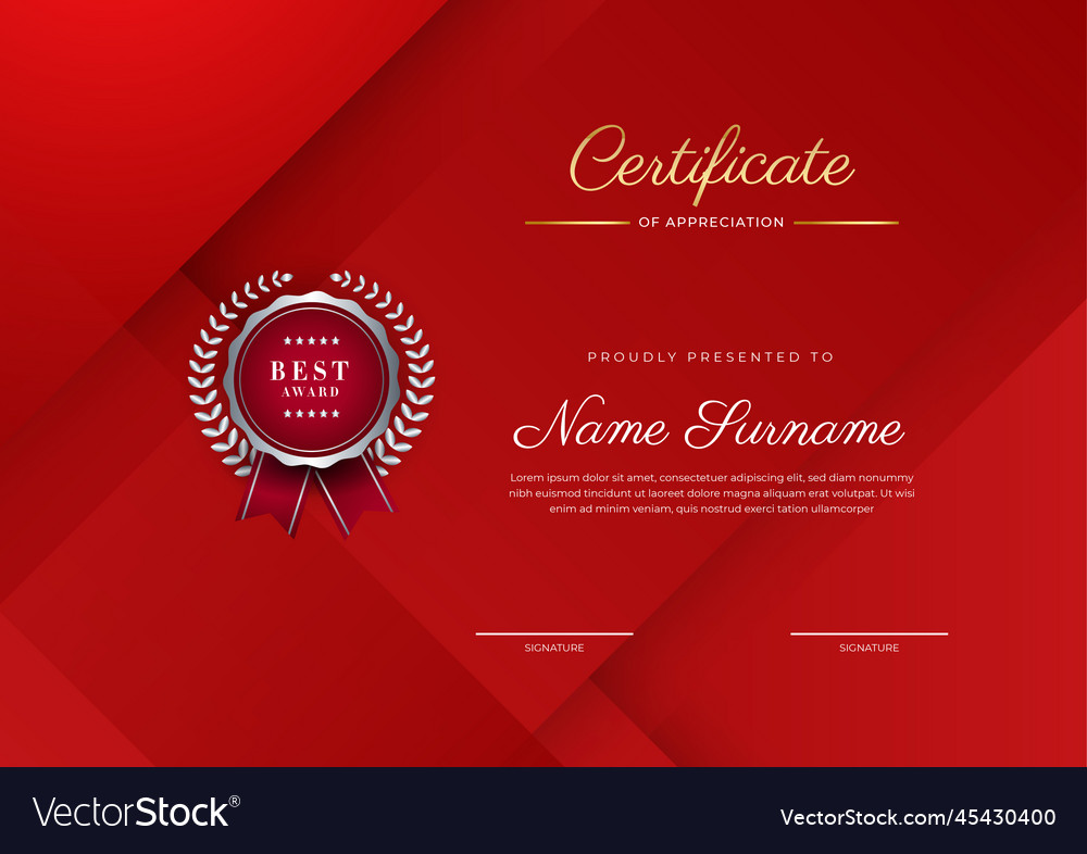 Red and gold certificate of achievement border Vector Image