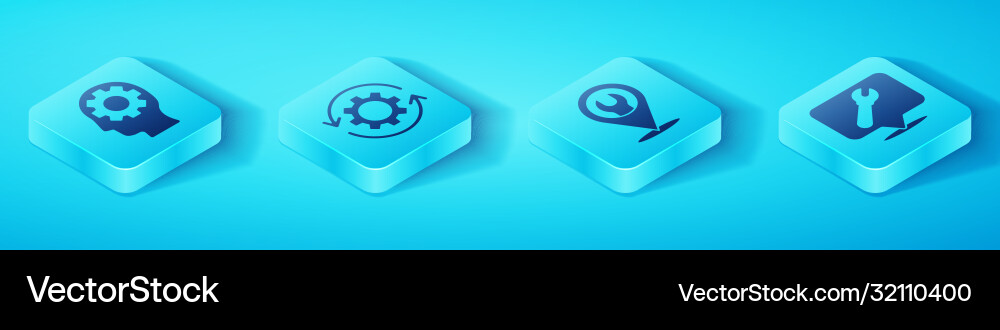 Set isometric human head with gear inside gear Vector Image