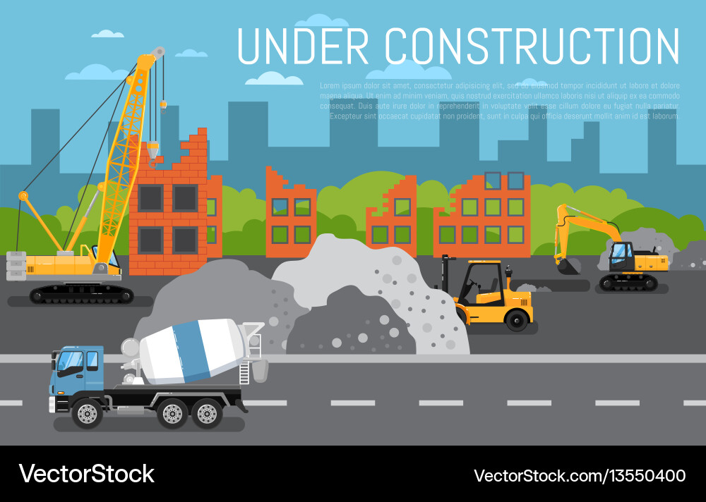 Under Construction Banner With Machinery Vector Image
