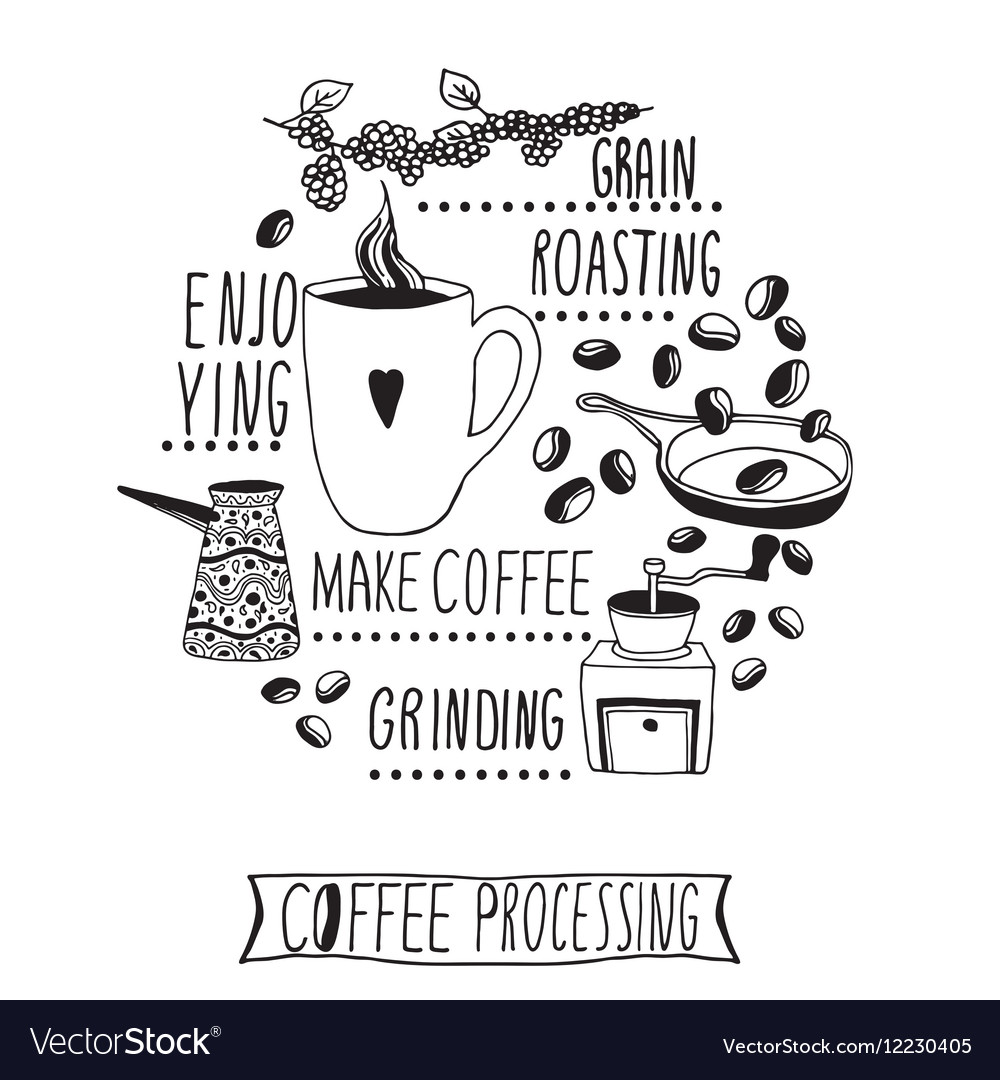 Coffee making process hand drawn Royalty Free Vector Image