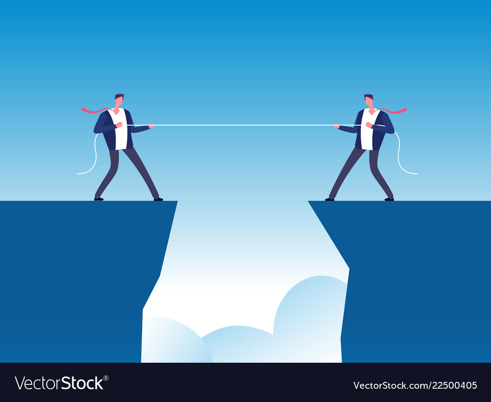 Conflict concept businessmen pulling rope over Vector Image