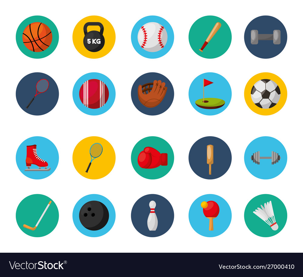 Bundle sports equipment icons Royalty Free Vector Image