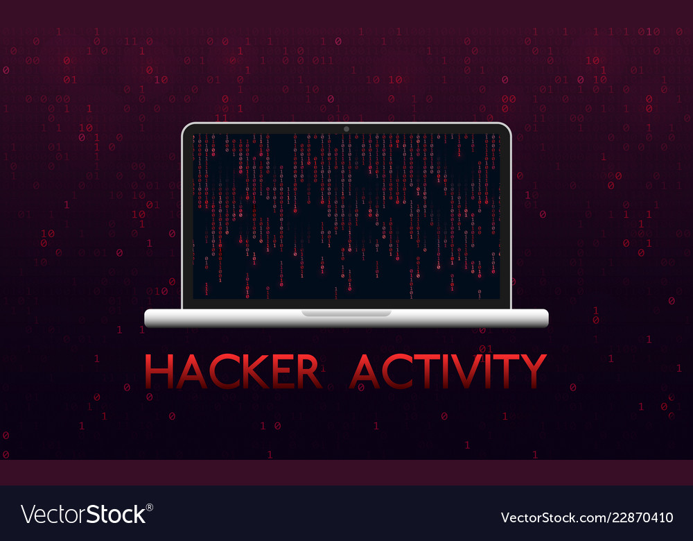 Hacker activity concept hacked laptop on red Vector Image