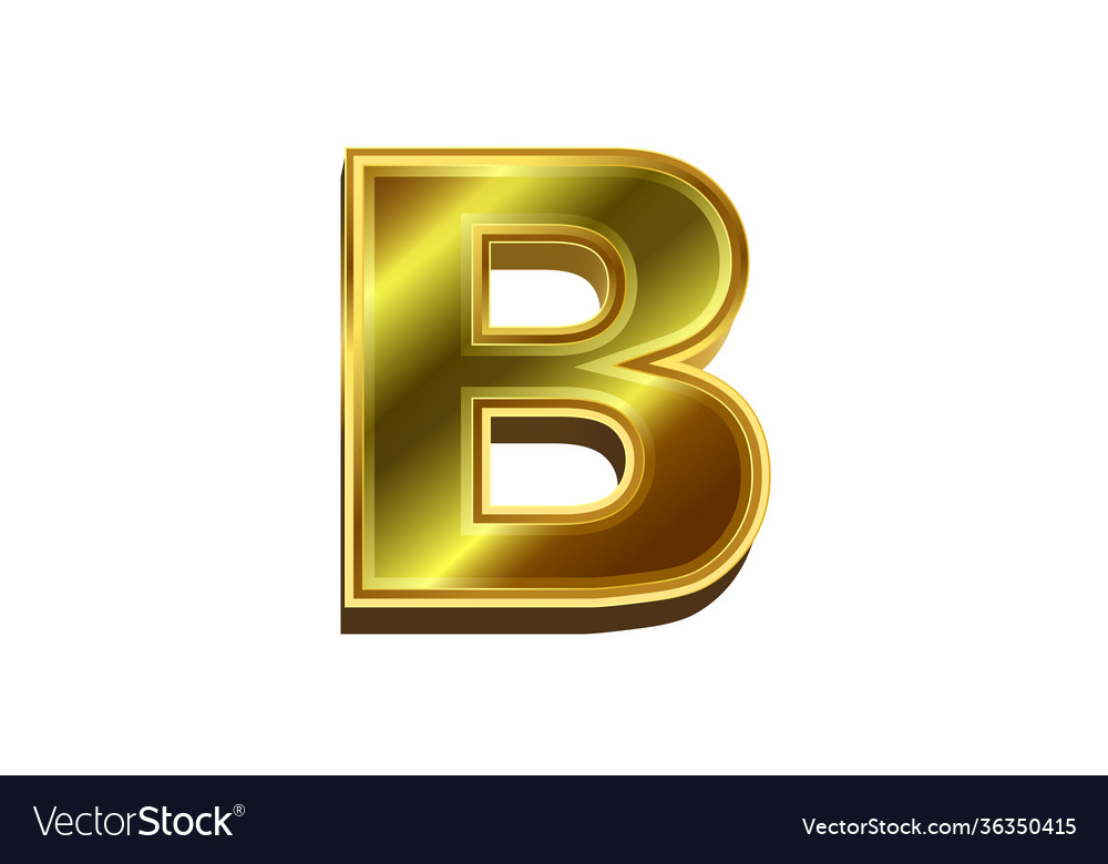 3d golden letter b luxury gold alphabet on white Vector Image