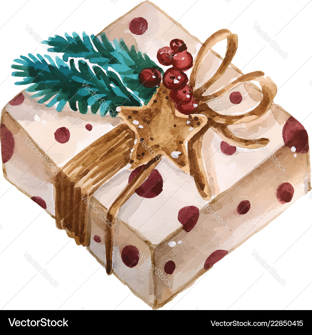 Christmas watercolor gift box Royalty Free Vector Image