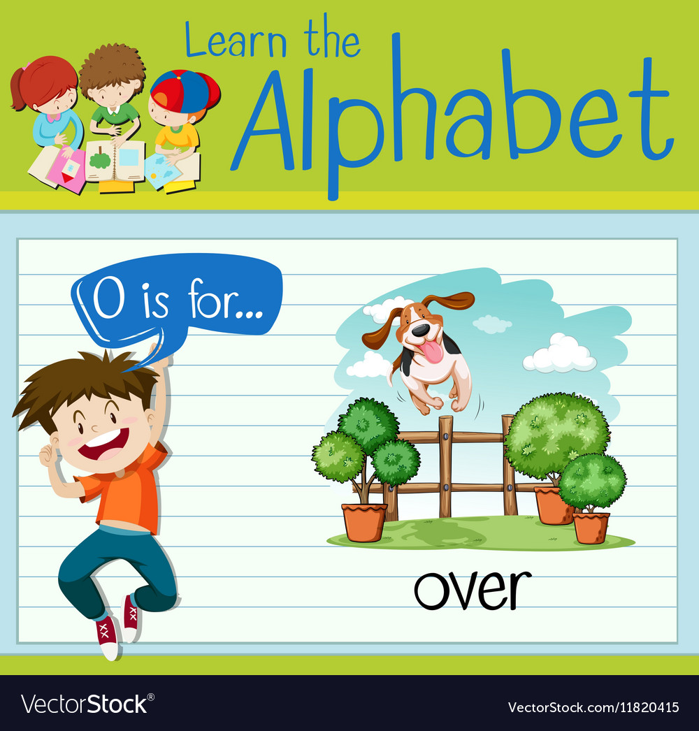 Flashcard letter o is for over Royalty Free Vector Image