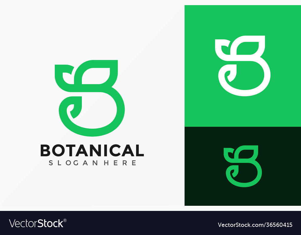 Letter B Botanical Leaf Logo Design Abstract Vector Image