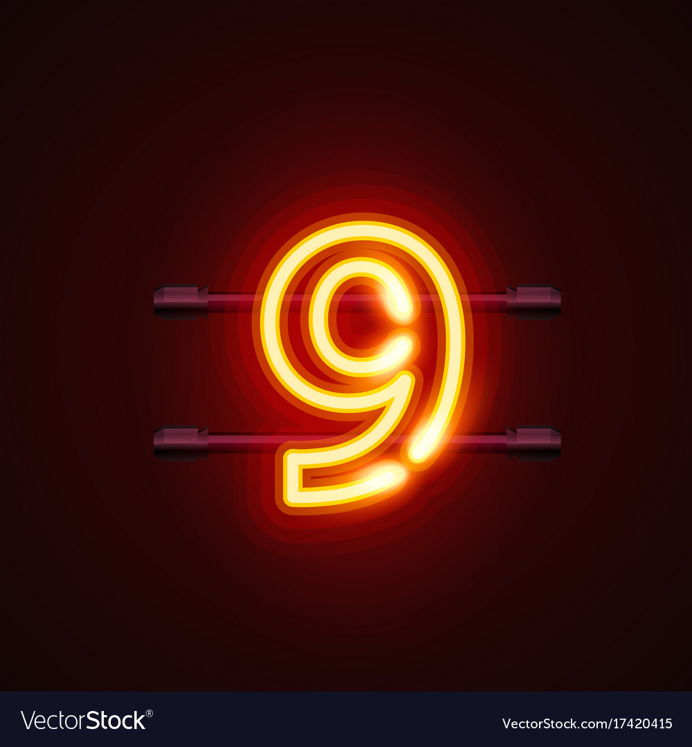 Neon city font sign number 9 signboard nine Vector Image