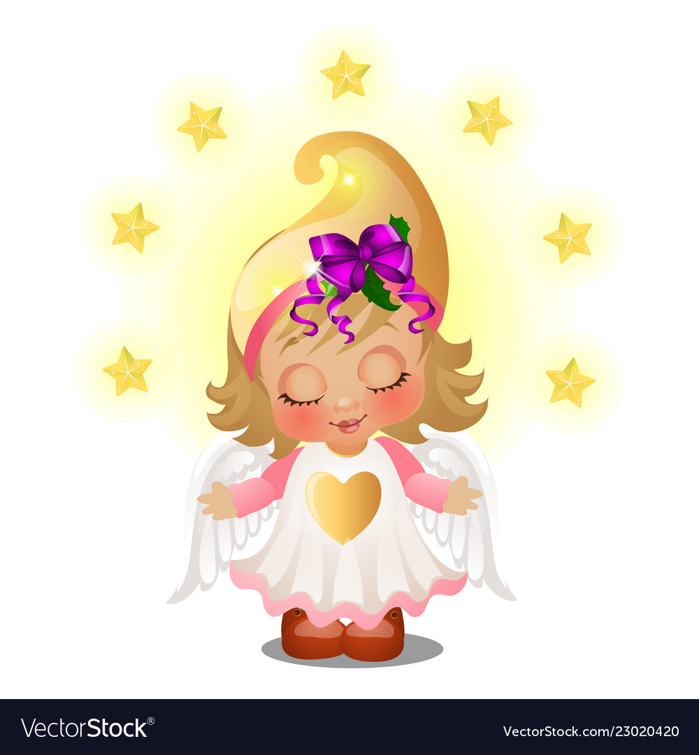 Cute Animated Girl With Angel Wings Smiling With Vector Image 