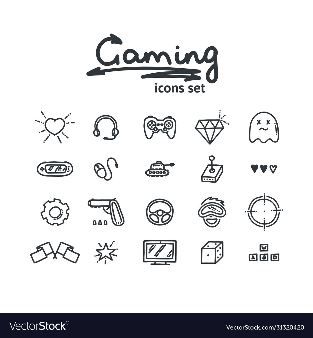 Doodle game icons set Royalty Free Vector Image