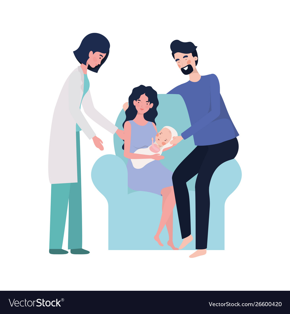 Mother and father with baby and doctor design Vector Image