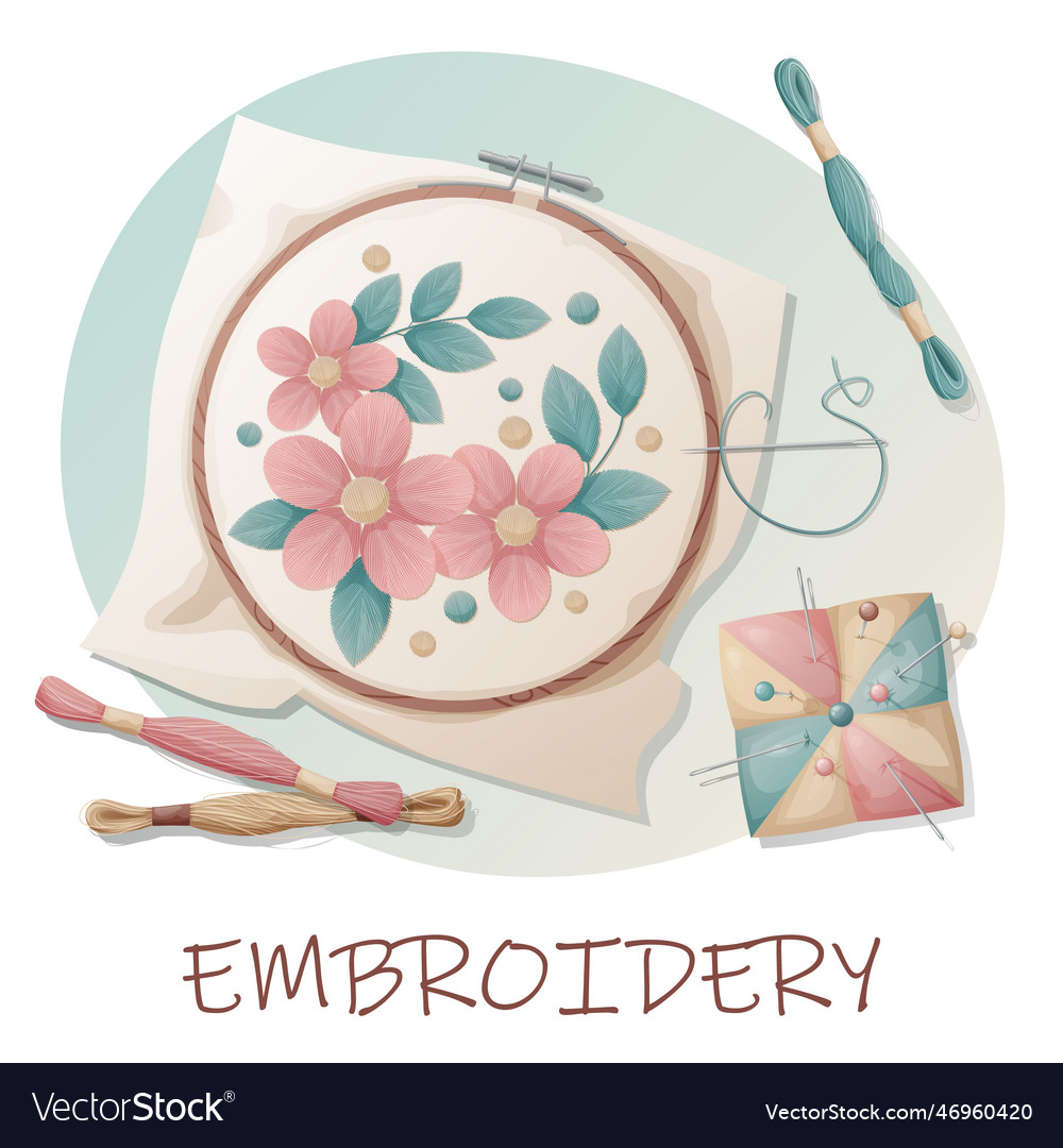 Postcard with sewing tools embroidery hobby Vector Image