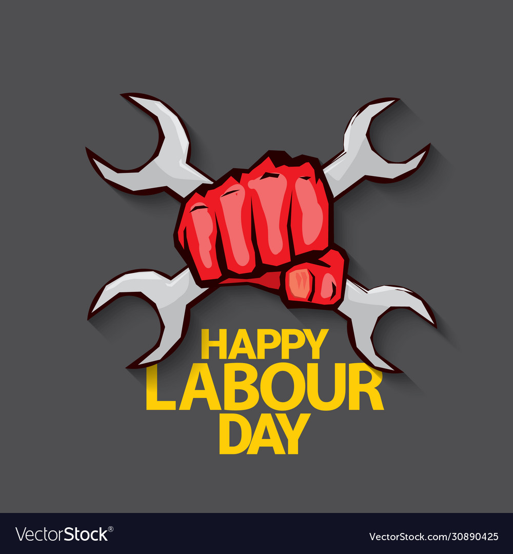 1 may happy labour day label with strong Vector Image