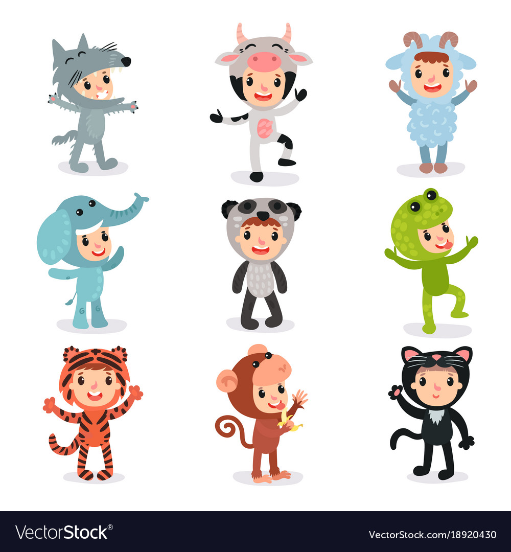 Colorful set of children in different animal Vector Image