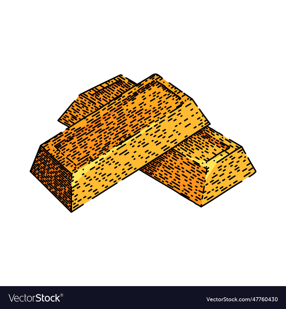 Old treasure gold bar sketch hand drawn Royalty Free Vector