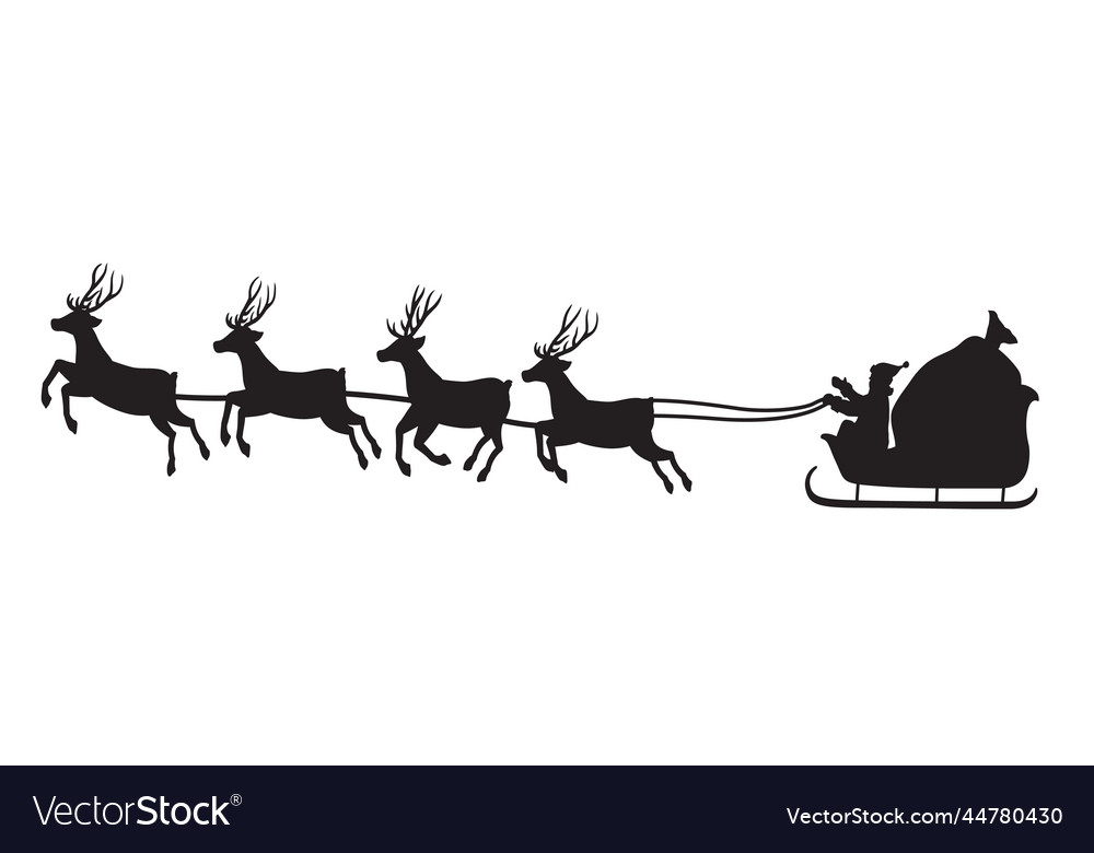 Silhouette of santas-sleigh reindeer-drawn Vector Image