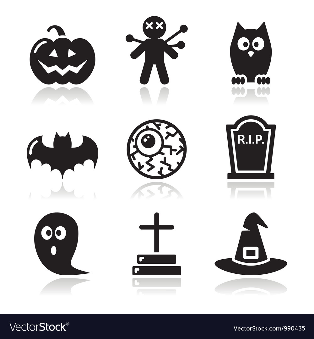 Halloween black icons set - pumpkin witch ghost Vector Image