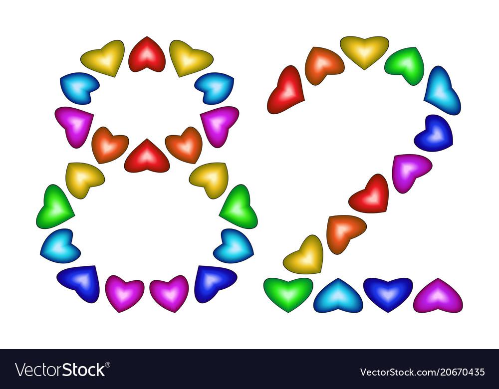 number-82-eighty-two-colorful-hearts-on-white-vector-image