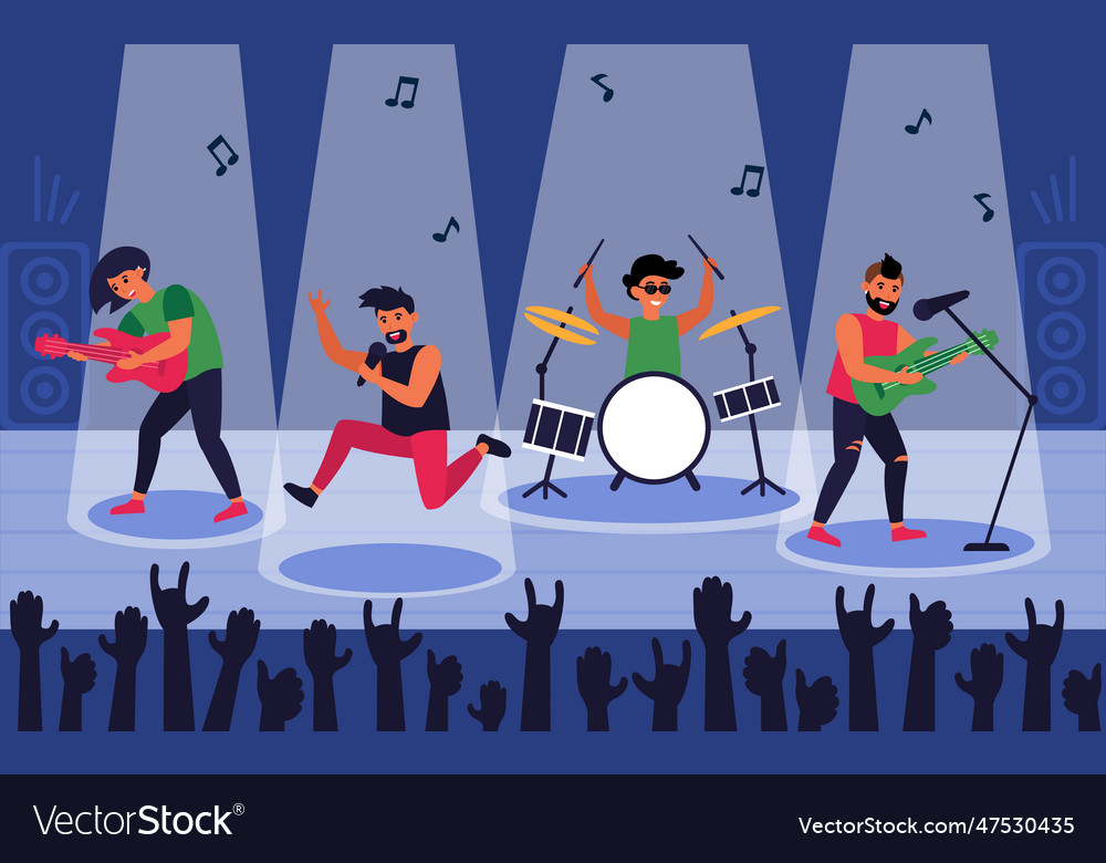 Rock band at scene for performance Royalty Free Vector Image