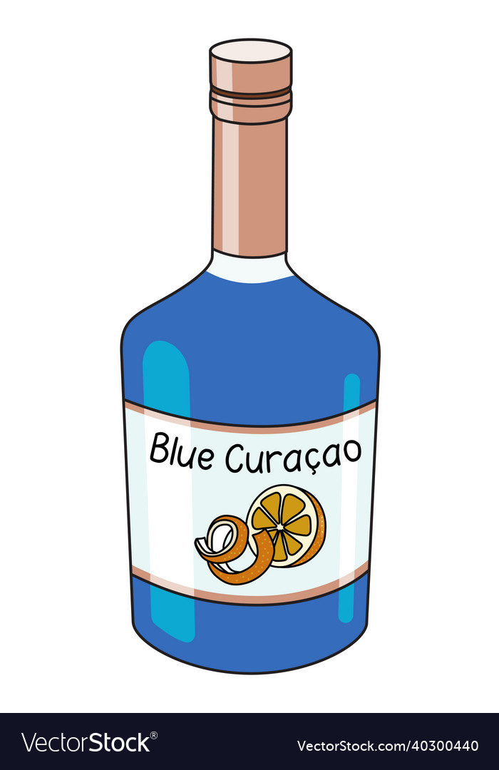 Blue curacao orange liquor in a bottle doodle Vector Image