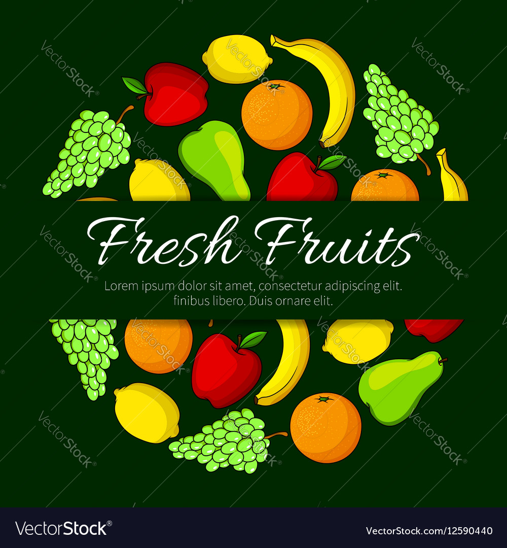 Fresh fruits round organic fruit poster Royalty Free Vector