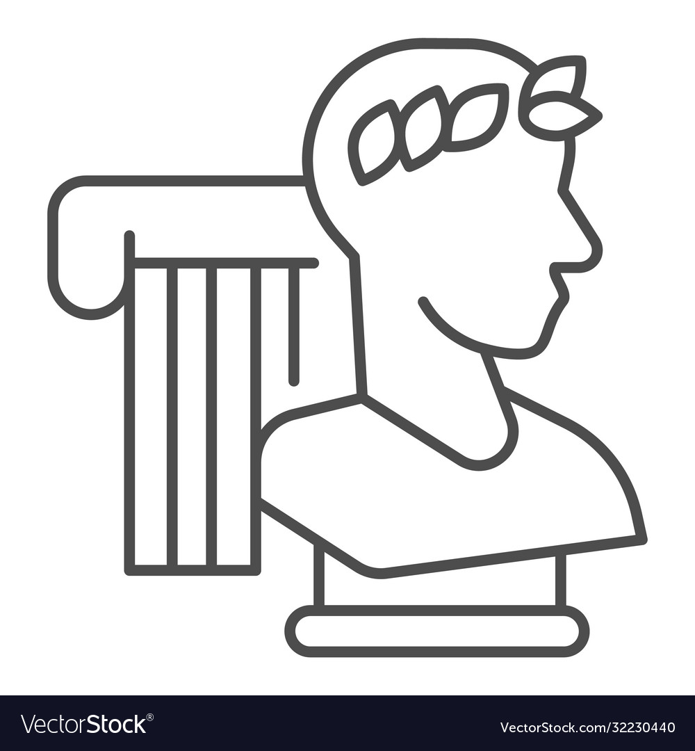 Greek statue and column thin line icon back