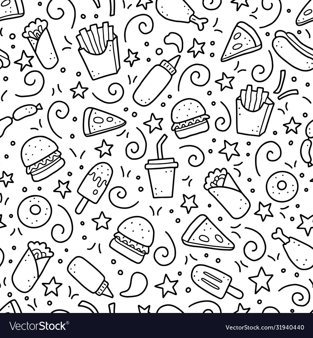 Hand drawn seamless pattern fast food doodle Vector Image