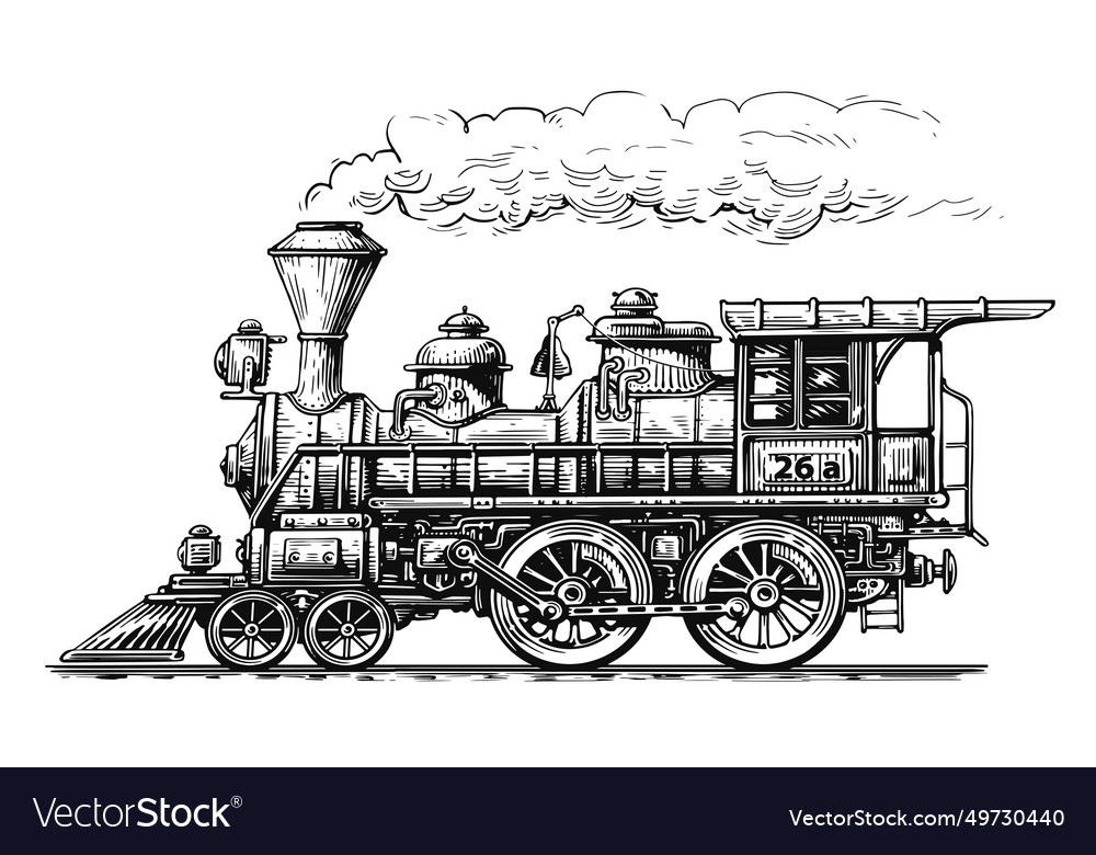 Vintage Train Retro Steam Locomotive Sketch Vector Image