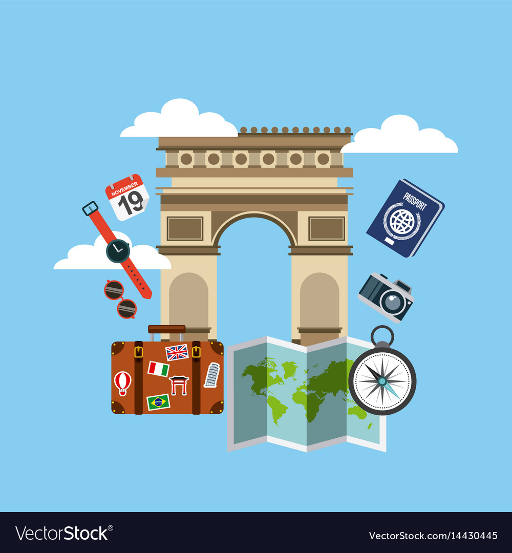 Arch of triumph travel icons Royalty Free Vector Image