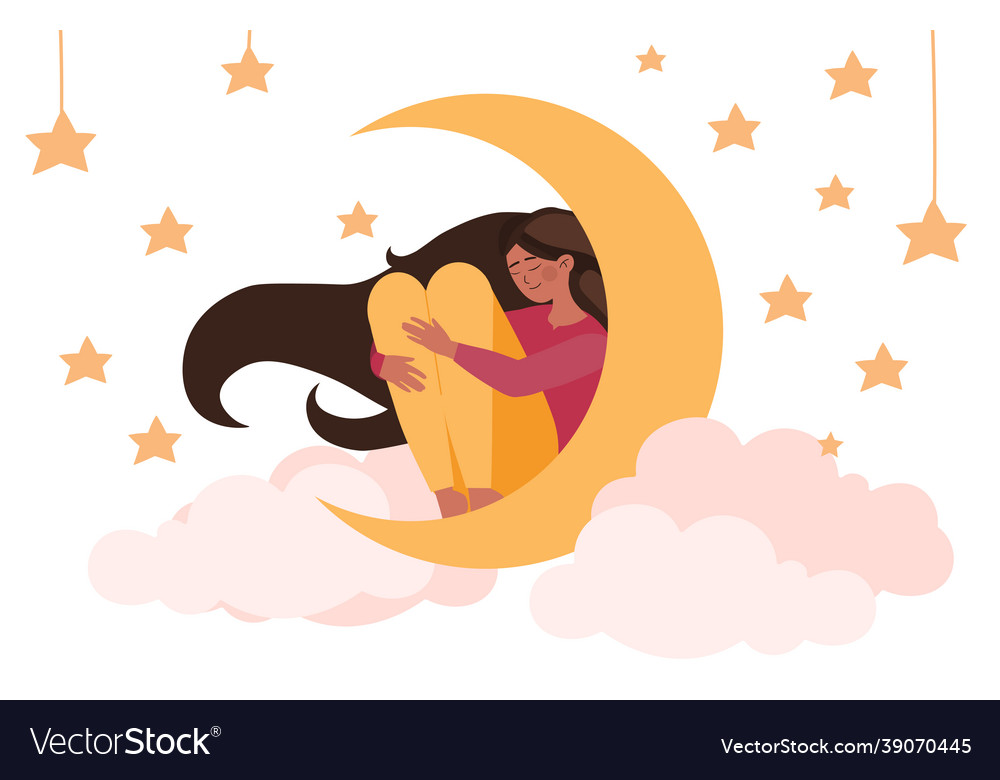 Girl sleeping on moon Royalty Free Vector Image