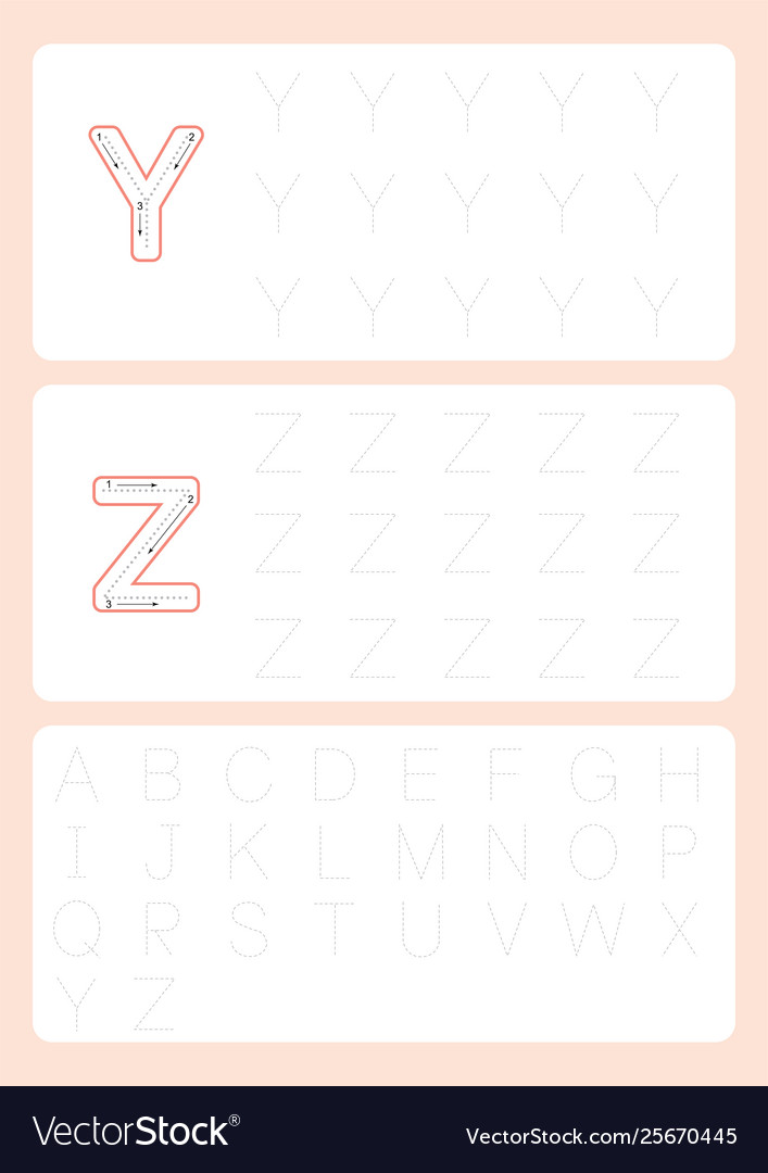 Kindergarten Tracing Letters Worksheets Alphabet Vector Image