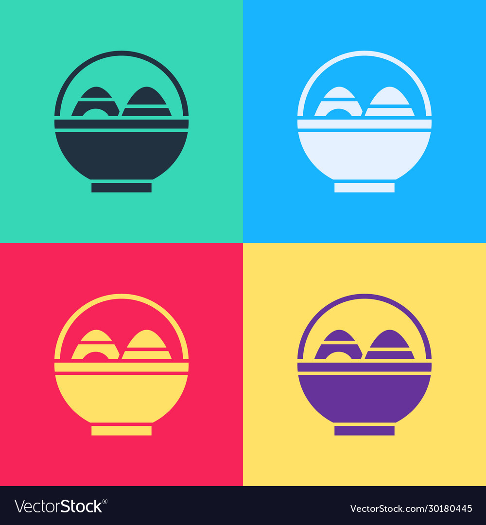 Pop art basket with easter eggs icon isolated Vector Image