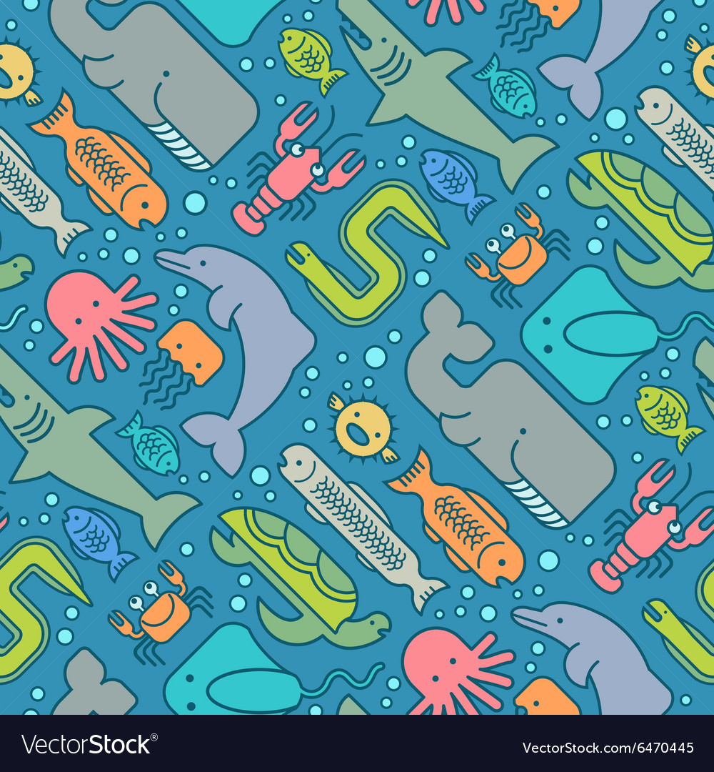 Seamless pattern marine creatures Royalty Free Vector Image