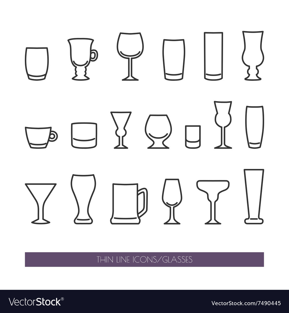 Set with thin line icons glasses Royalty Free Vector Image