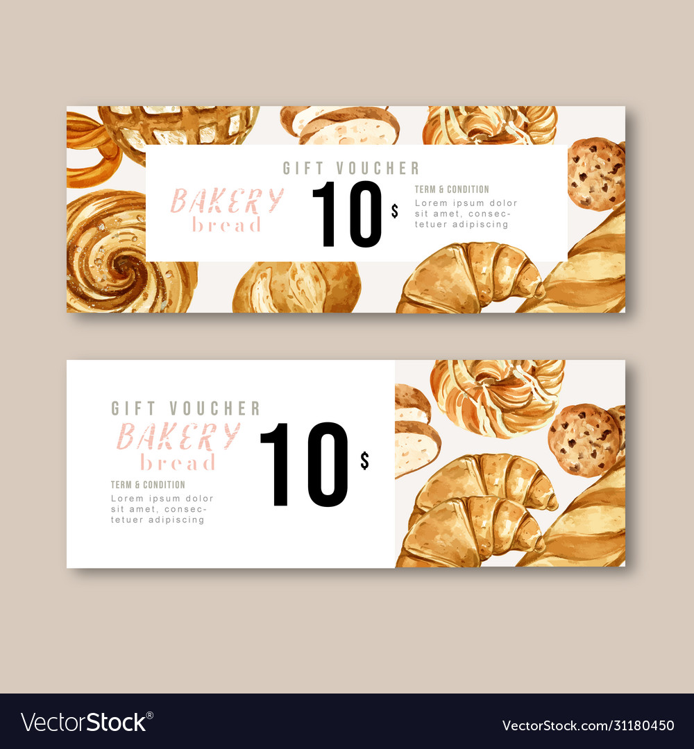 Bakery gift voucher template bread and bun Vector Image