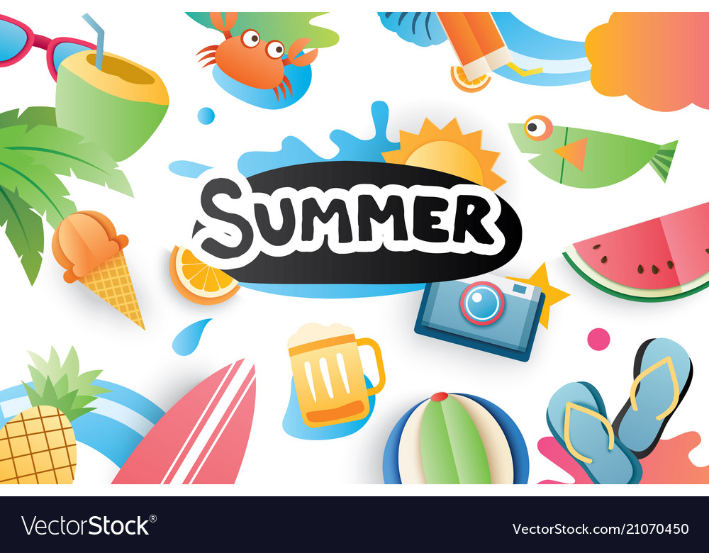 Summer cute symbol icon elements for beach party vector image Summer cute symbol icon elements for beach party