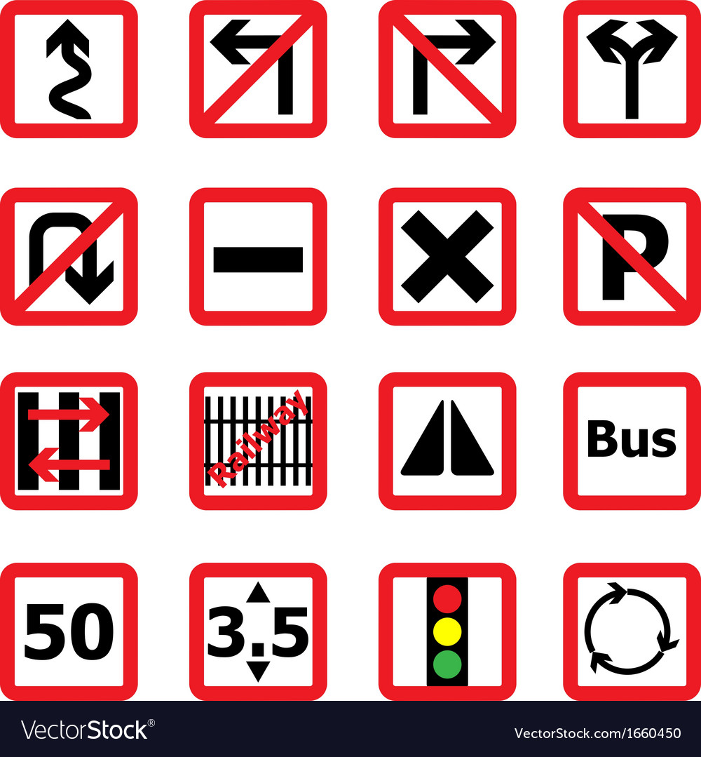 Traffic sign icons in square shape