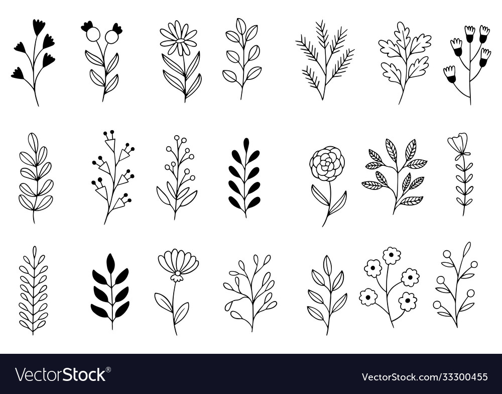 0033 hand drawn flowers doodle Royalty Free Vector Image